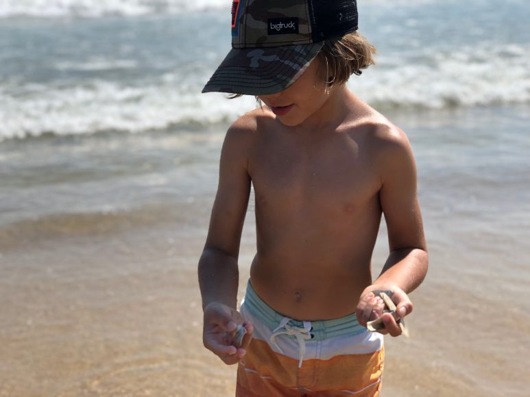 Collecting shells on Ditch Plains Beach.